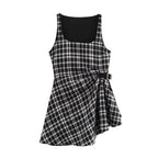 Women's Autumn Winter Street Design Plaid Velvet Dress