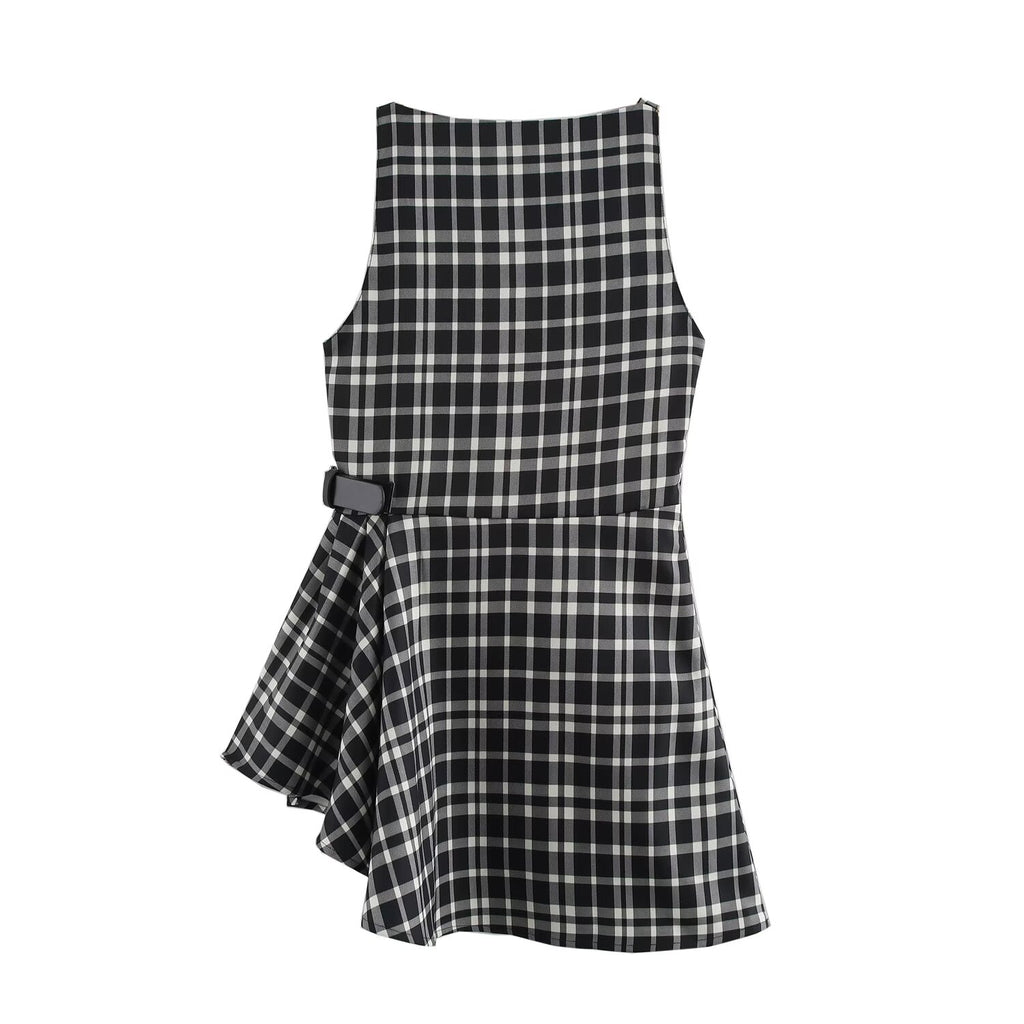 Women's Autumn Winter Street Design Plaid Velvet Dress