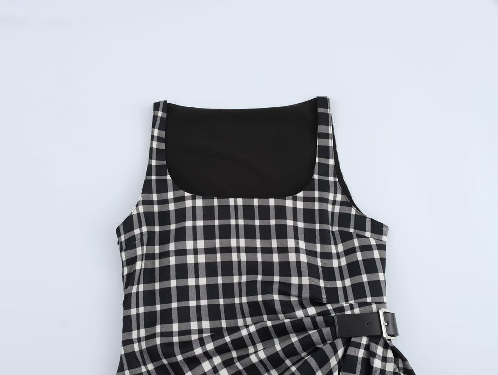 Women's Autumn Winter Street Design Plaid Velvet Dress