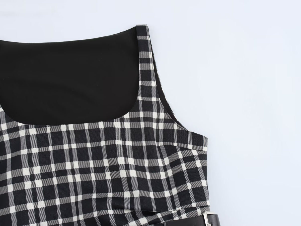 Women's Autumn Winter Street Design Plaid Velvet Dress