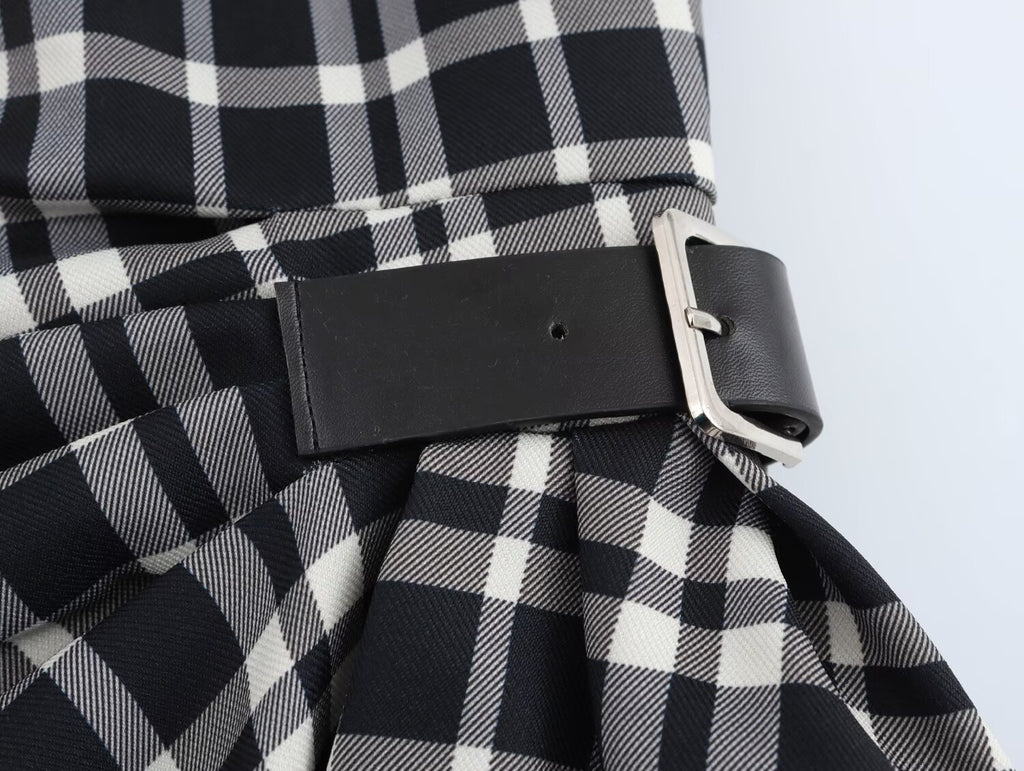 Women's Autumn Winter Street Design Plaid Velvet Dress