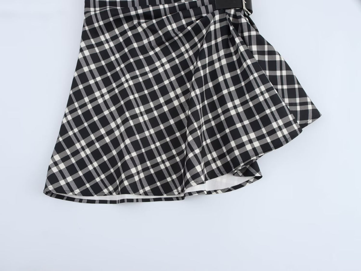 Women's Autumn Winter Street Design Plaid Velvet Dress
