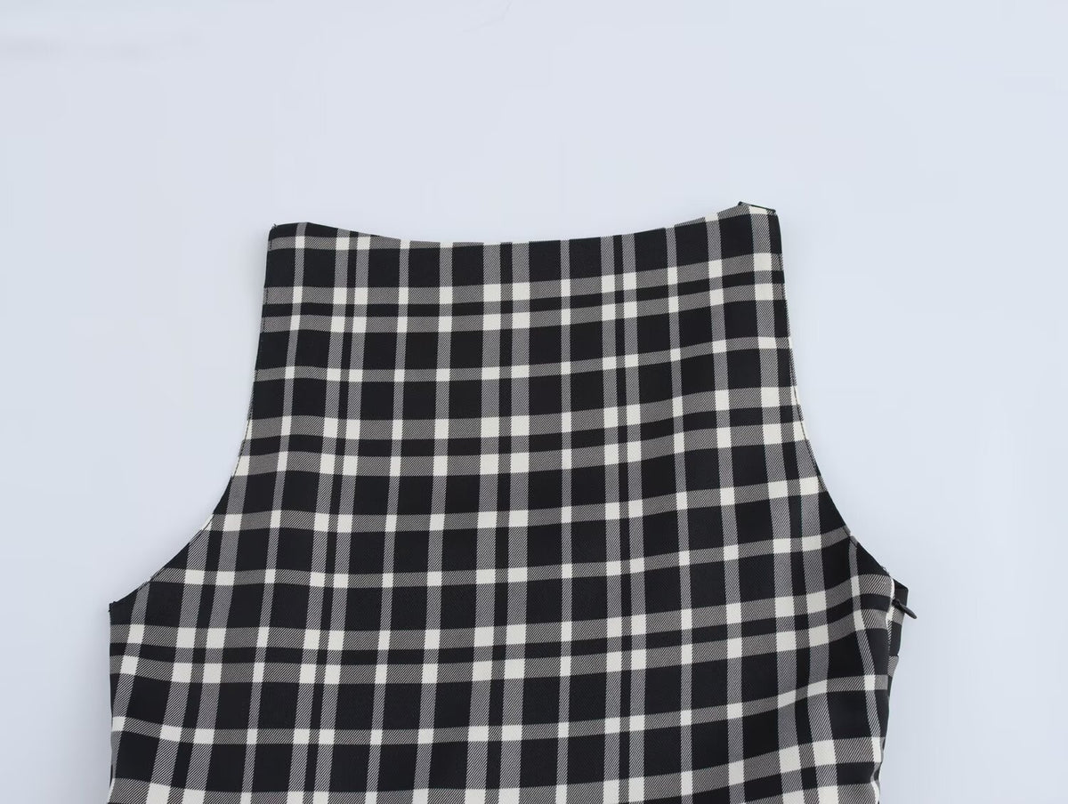 Women's Autumn Winter Street Design Plaid Velvet Dress