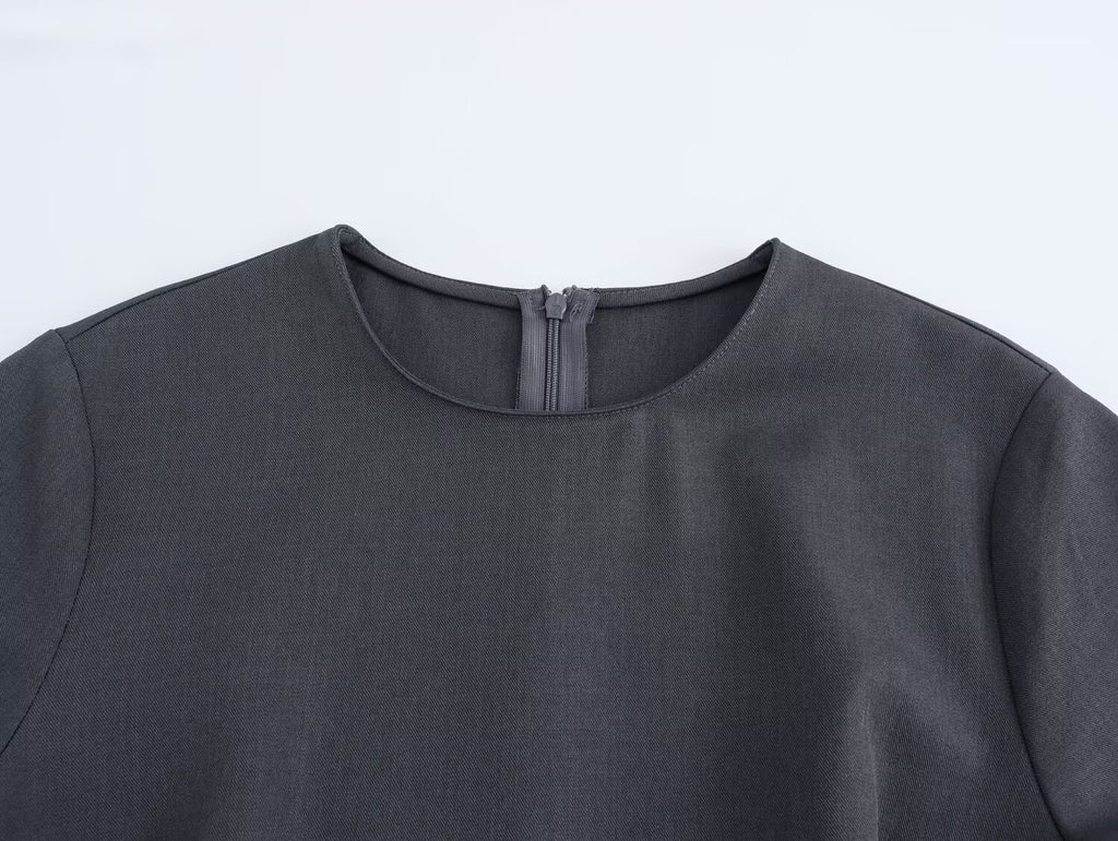 Crew-Neck Belted Short-Sleeve A-Line Midi Dress