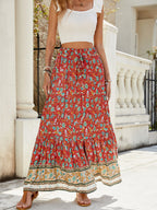 Summer High Waisted Print Breasted Split Skirt