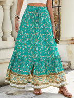 Summer High Waisted Print Breasted Split Skirt