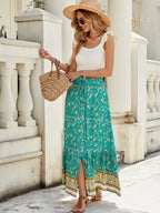 Summer High Waisted Print Breasted Split Skirt