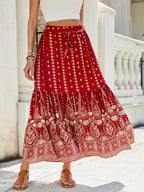 Women's Summer High Waisted Print Breasted A Line Skirt