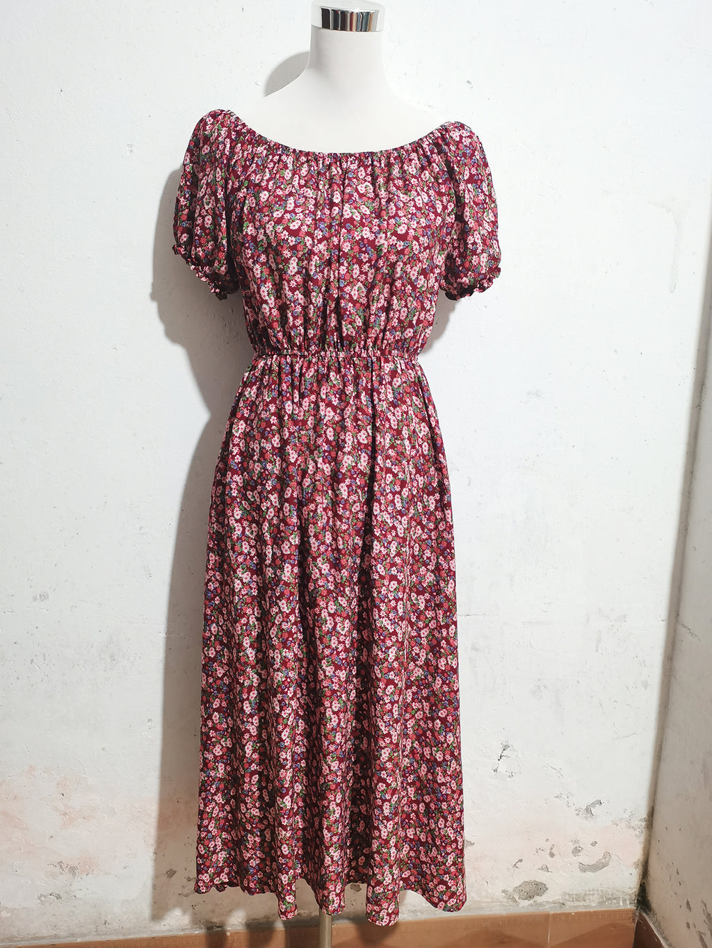 Summer Vacation Off-Shoulder Print Short-Sleeve Dress