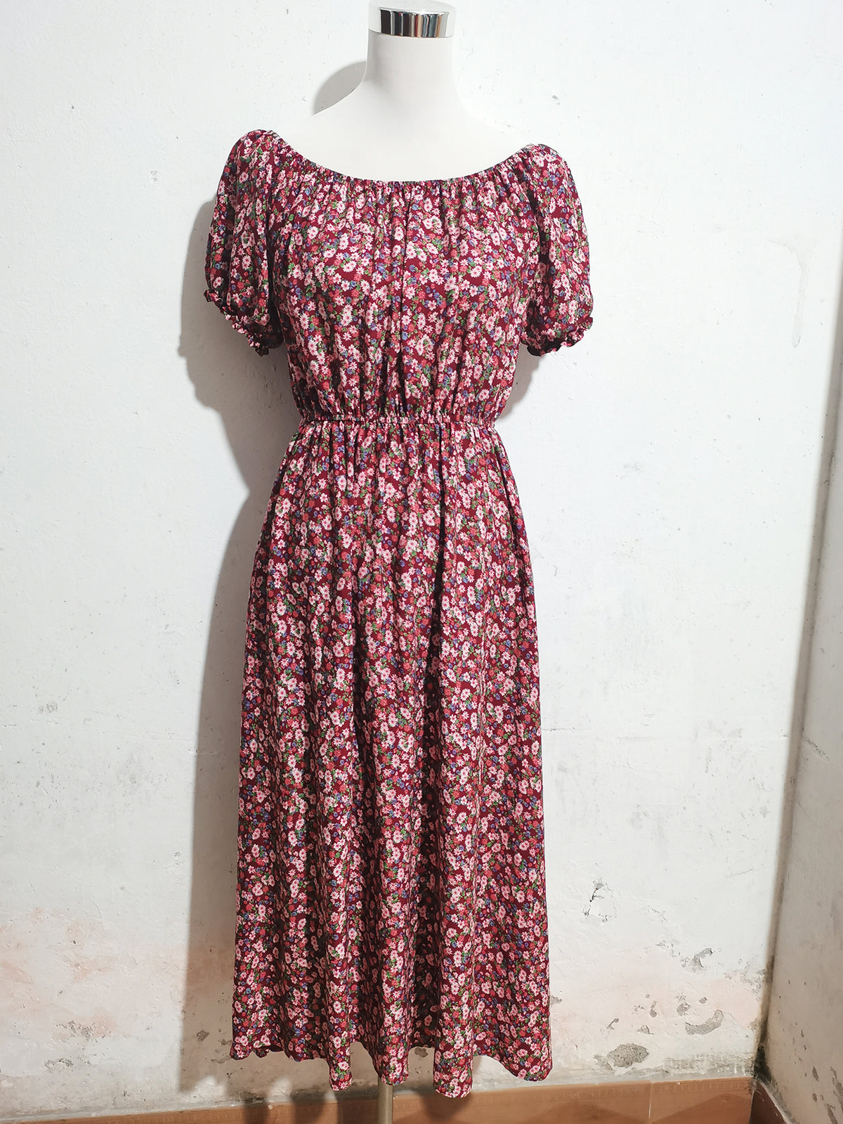 Summer Vacation Off-Shoulder Print Short-Sleeve Dress
