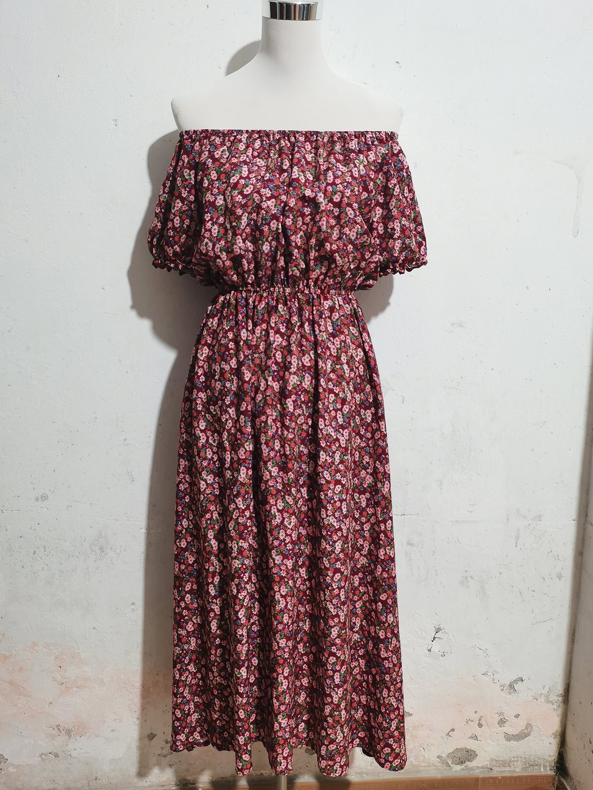 Summer Vacation Off-Shoulder Print Short-Sleeve Dress