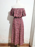 Summer Vacation Off-Shoulder Print Short-Sleeve Dress
