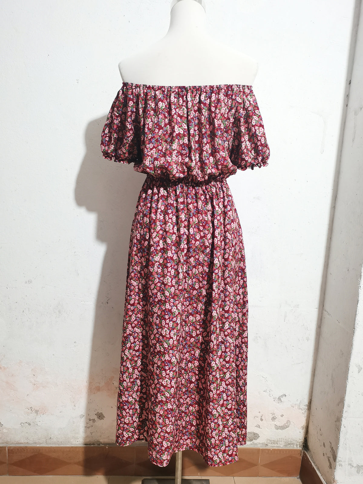 Summer Vacation Off-Shoulder Print Short-Sleeve Dress