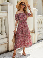 Summer Vacation Off-Shoulder Print Short-Sleeve Dress