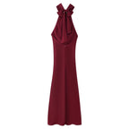 Women's Two Color Hanging Collar Sleeveless Maxi Dress Spring