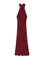 Women's Two Color Hanging Collar Sleeveless Maxi Dress Spring