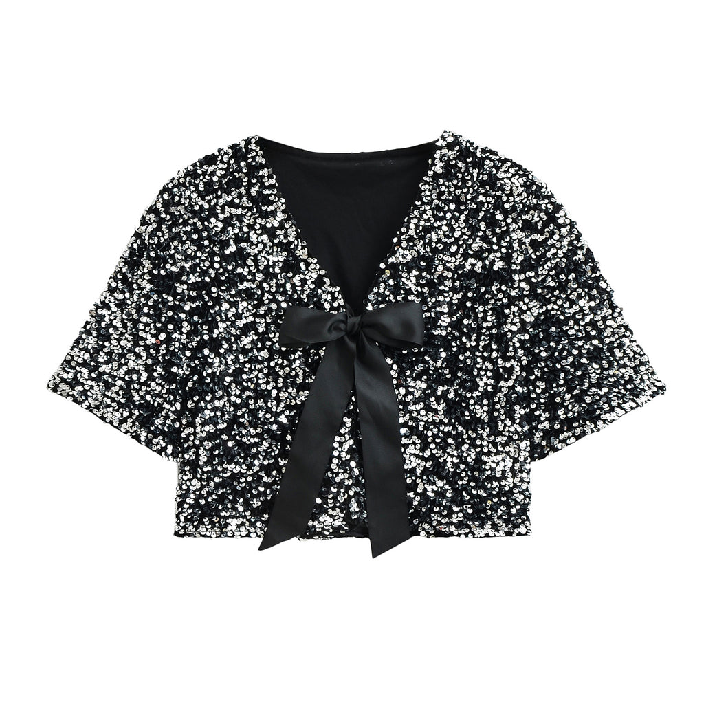 Women's Sequin Bow Lace-Up Party Top