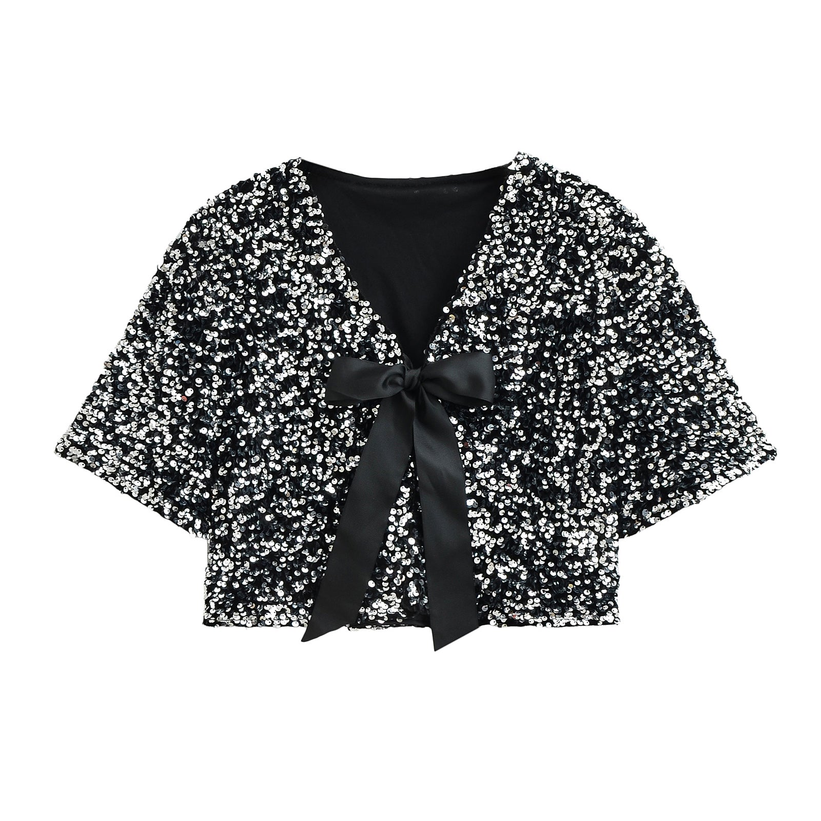 Women's Sequin Bow Lace-Up Party Top