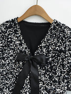 Women's Sequin Bow Lace-Up Party Top