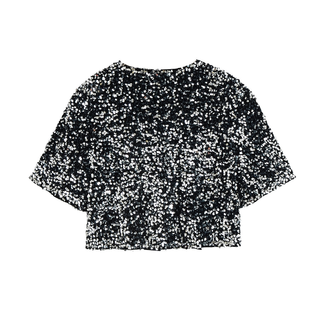 Women's Sequin Bow Lace-Up Party Top