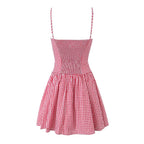 Women's Plaid Button Closure Sling Summer Slim Fit A Line Dress