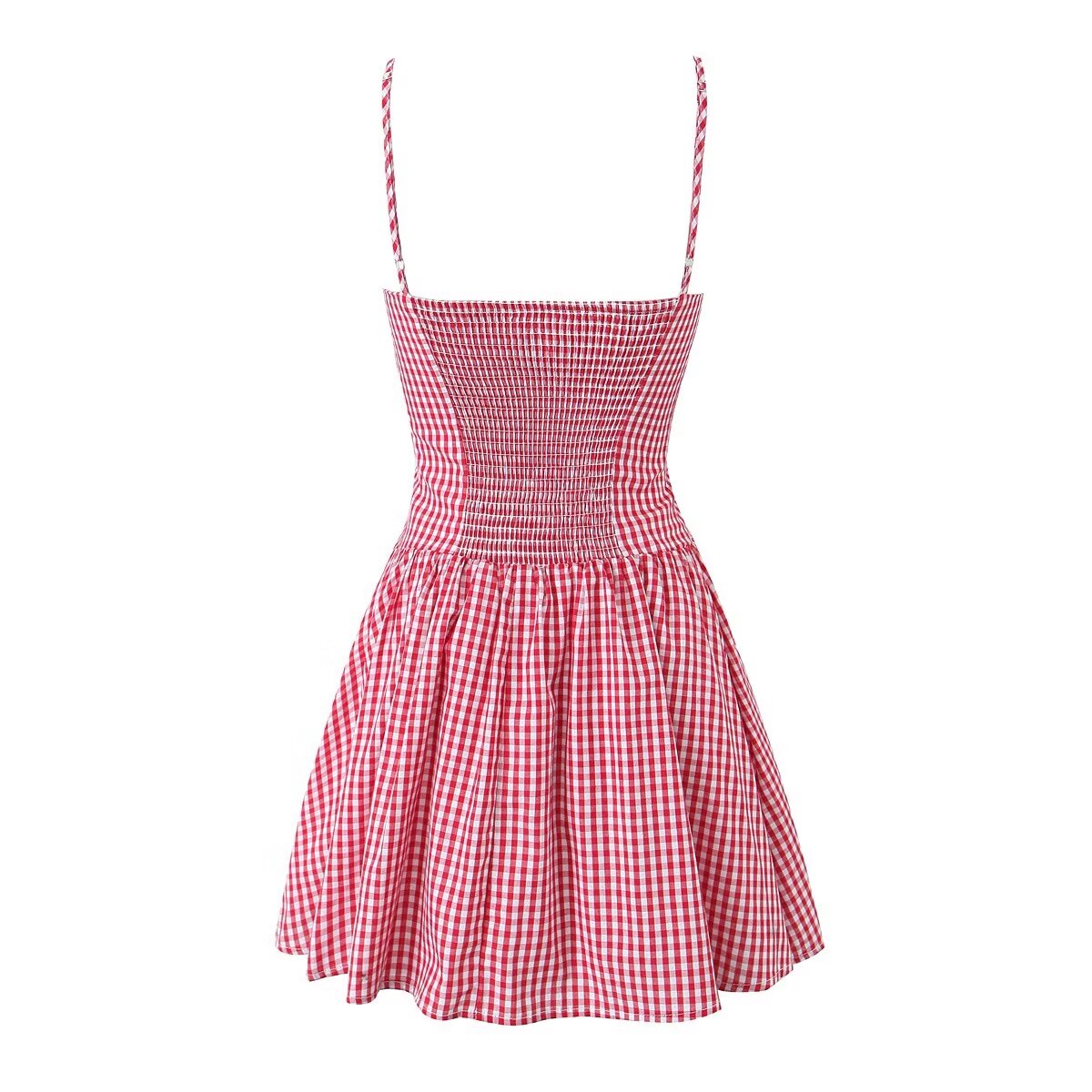 Women's Plaid Button Closure Sling Summer Slim Fit A Line Dress
