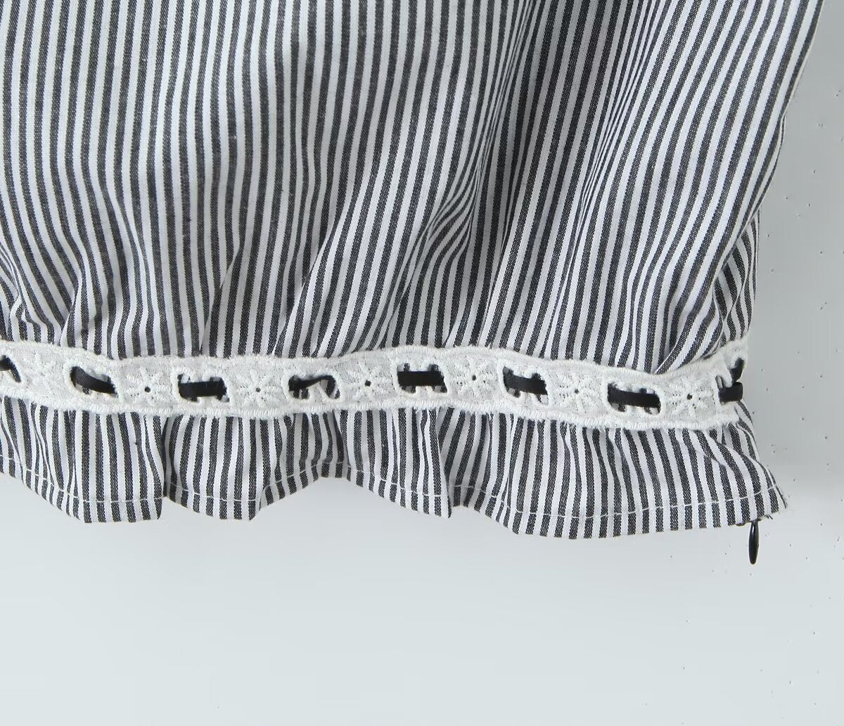 Women's French Lace Striped Short Top and Skirt Two-Piece Set