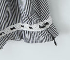 Women's French Lace Striped Short Top and Skirt Two-Piece Set