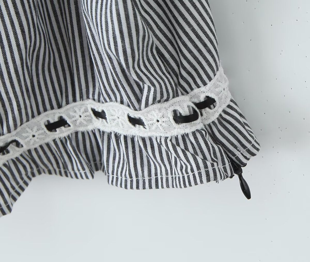Women's French Lace Striped Short Top and Skirt Two-Piece Set