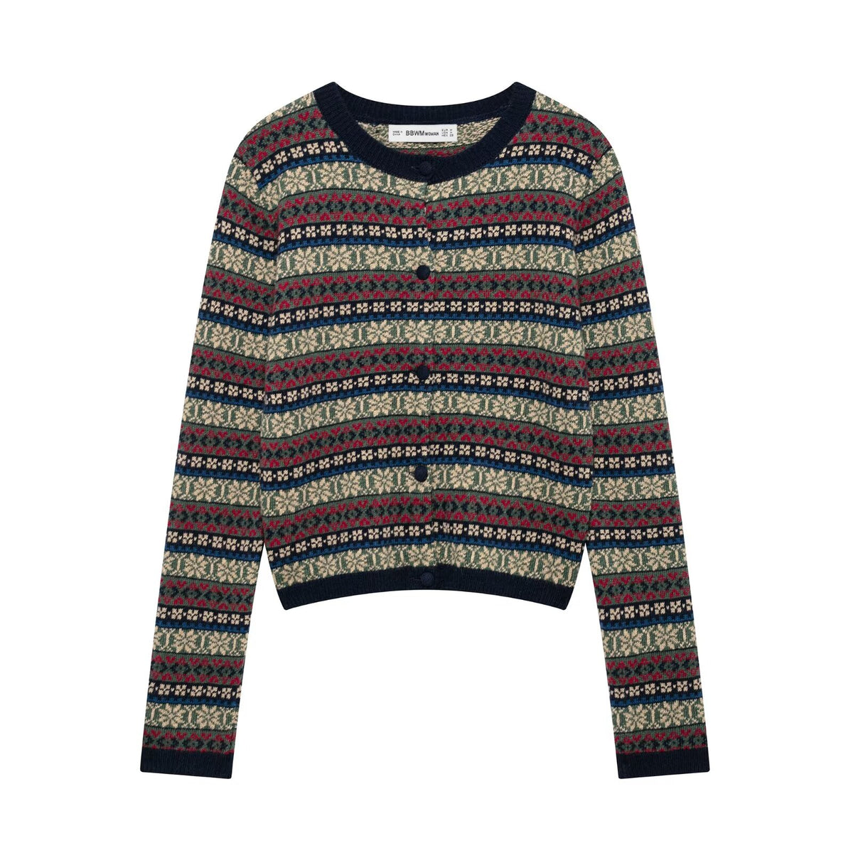 Women's Winter Casual Round-Neck Striped Jacquard Knitted Coat