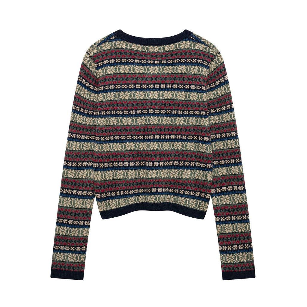 Women's Winter Casual Round-Neck Striped Jacquard Knitted Coat