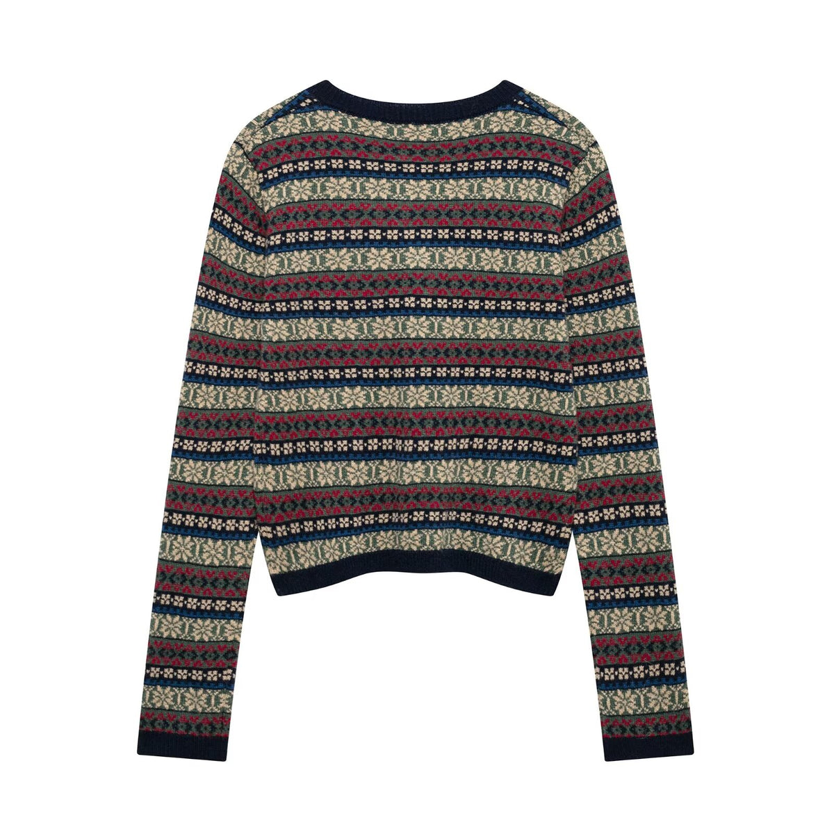 Women's Winter Casual Round-Neck Striped Jacquard Knitted Coat