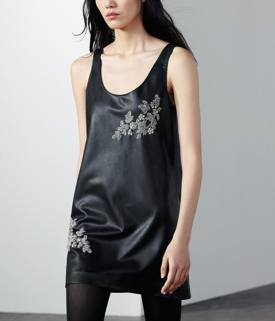 Beaded Faux-Leather Mini Dress