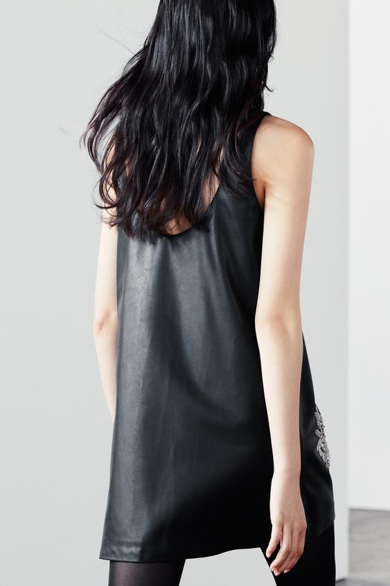 Beaded Faux-Leather Mini Dress