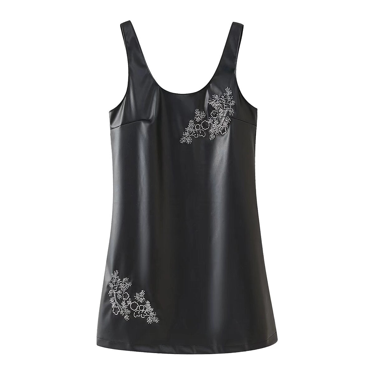 Beaded Faux-Leather Mini Dress