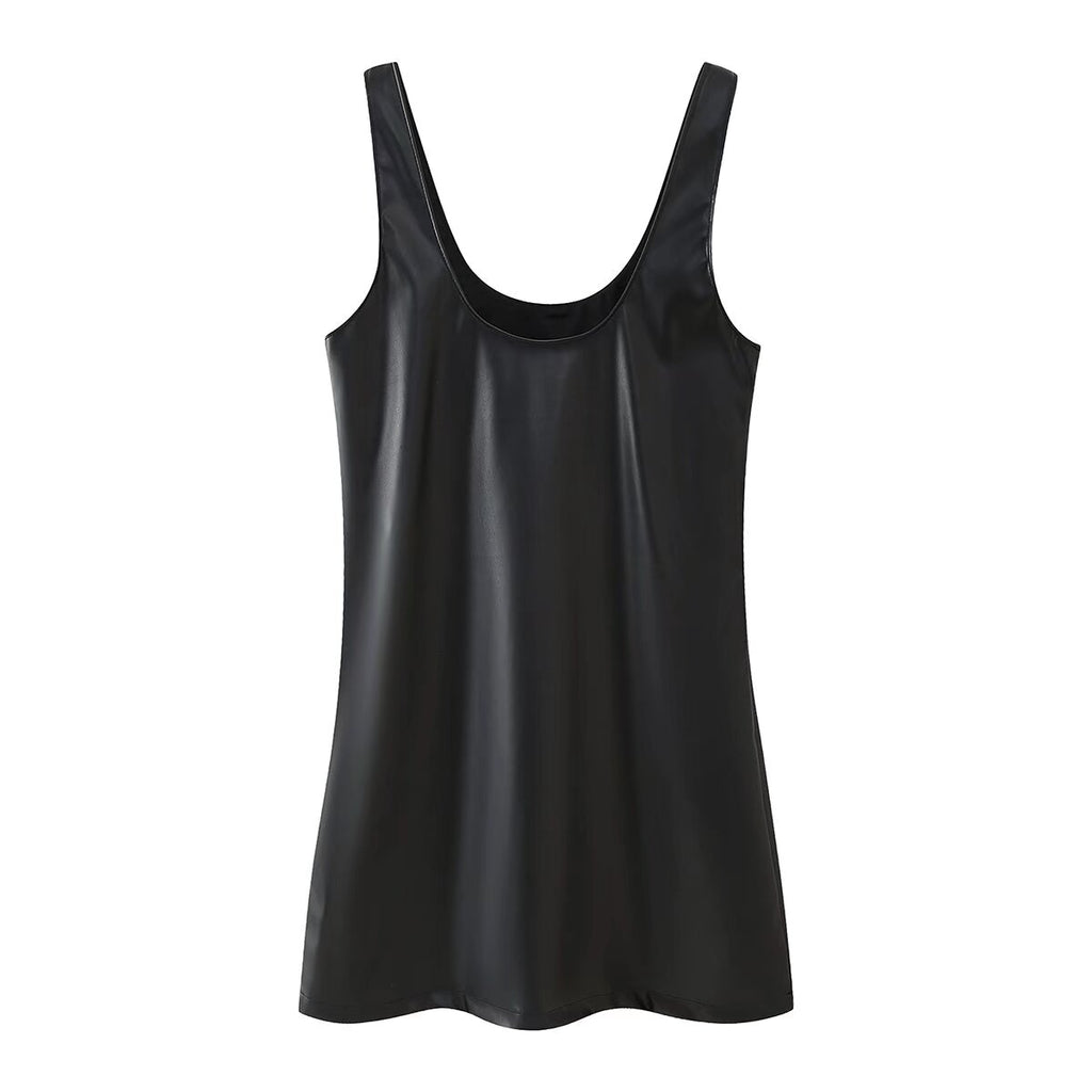 Beaded Faux-Leather Mini Dress