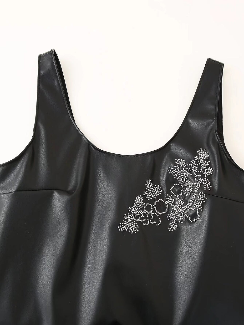 Beaded Faux-Leather Mini Dress