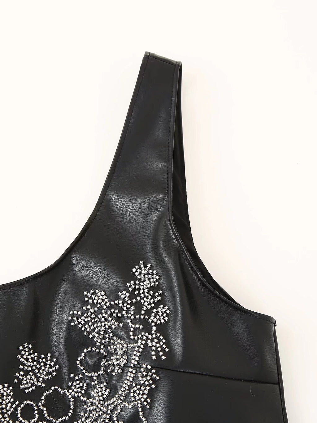 Beaded Faux-Leather Mini Dress