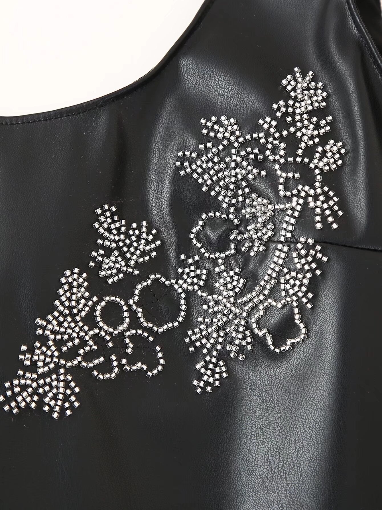 Beaded Faux-Leather Mini Dress