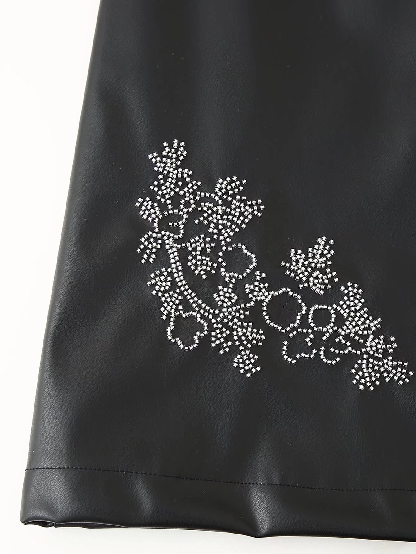 Beaded Faux-Leather Mini Dress