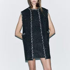 Sequin Knit Sleeveless A-Line Dress