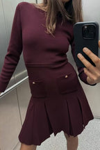 Long Sleeves Crew Neck Casual Plain Stitch Dress