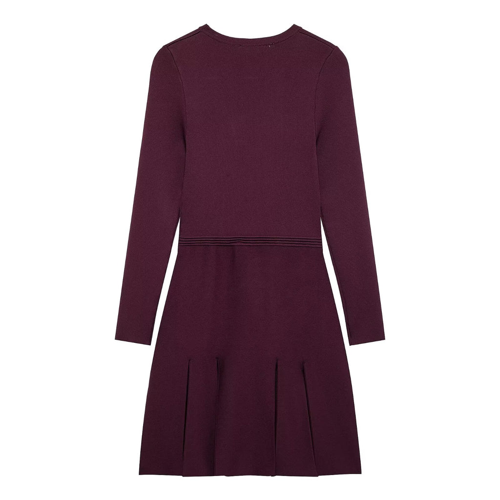 Long Sleeves Crew Neck Casual Plain Stitch Dress