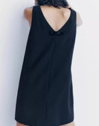 Winter Velvet Bowknot Decoration V-Neck Straight Dress