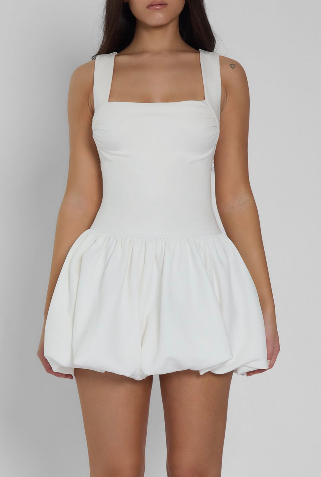 Square-Neck Ruched A-Line Mini Dress