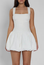 Square-Neck Ruched A-Line Mini Dress