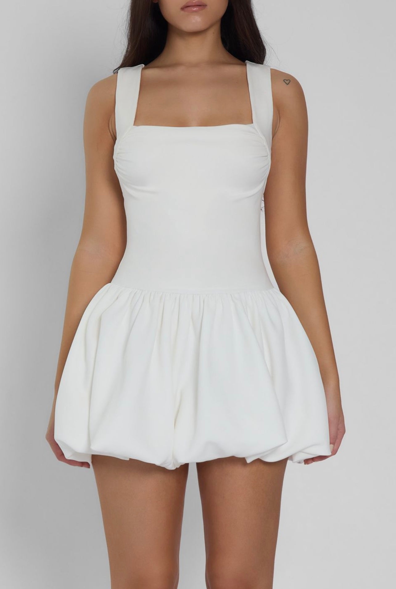 Square-Neck Ruched A-Line Mini Dress