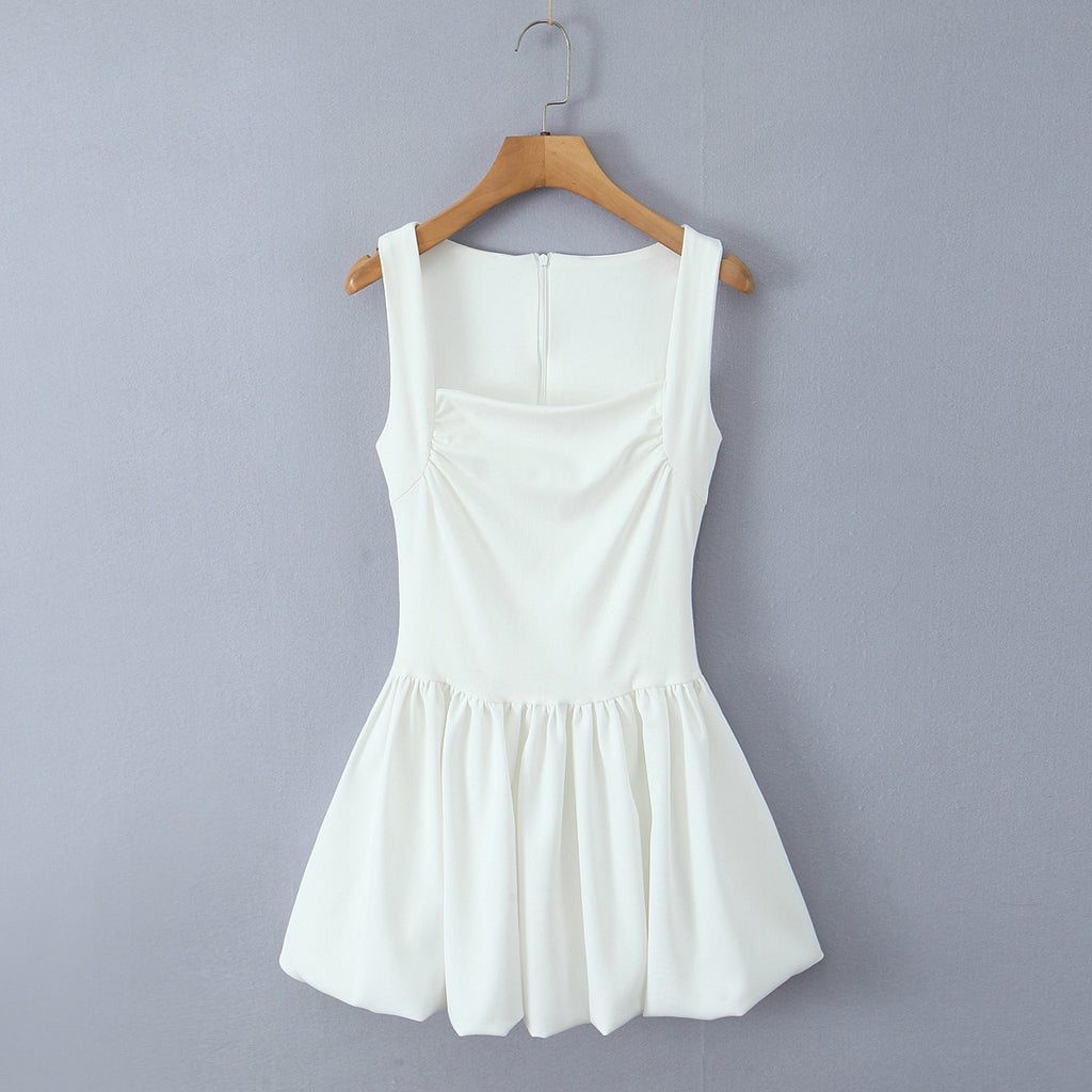 Square-Neck Ruched A-Line Mini Dress