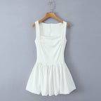 Square-Neck Ruched A-Line Mini Dress
