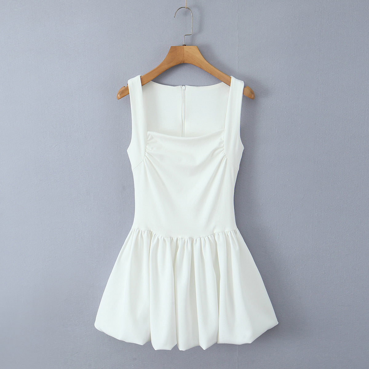 Square-Neck Ruched A-Line Mini Dress